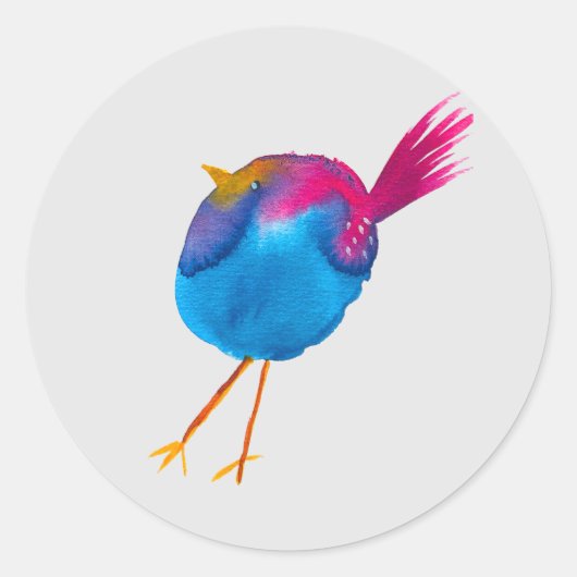 Leuke blauwe vogel waterverf ronde sticker (Voorkant)