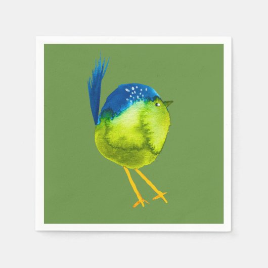 Leuke blauwe vogel waterverf servet (Voorkant)