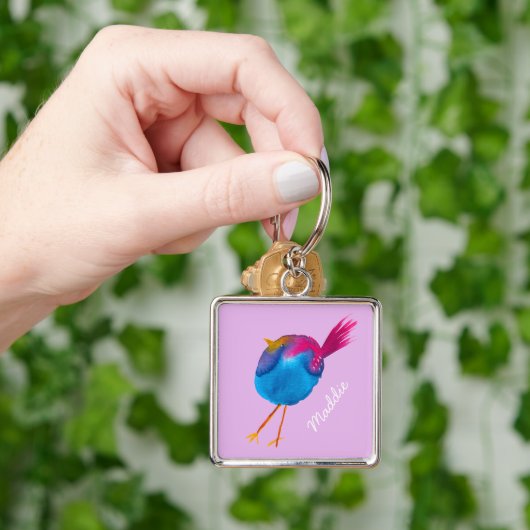 Leuke blauwe vogel waterverf sleutelhanger (Hand)