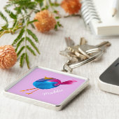 Leuke blauwe vogel waterverf sleutelhanger (Zijkant)