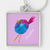 Leuke blauwe vogel waterverf sleutelhanger (Voorkant)