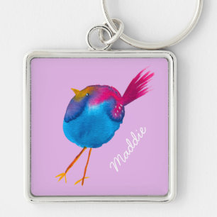Leuke blauwe vogel waterverf sleutelhanger