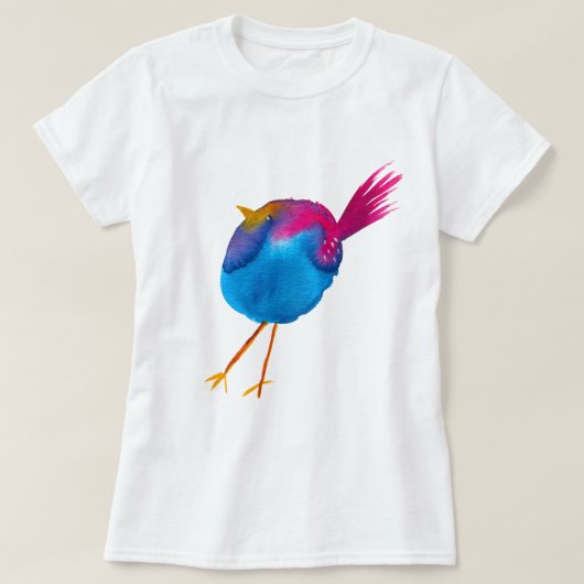 Leuke blauwe vogel waterverf t-shirt (Design voorkant)