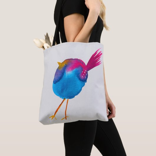 Leuke blauwe vogel waterverf tote bag (Dichtbij)