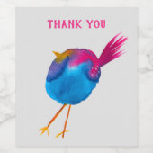 Leuke blauwe vogel waterverf wijn etiket (Enkel label)