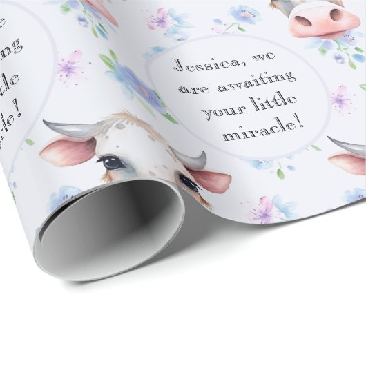 Leuke Blauwe Waterverf Stijl Koe Boerderij Dierlij Cadeaupapier (Rol Hoek)