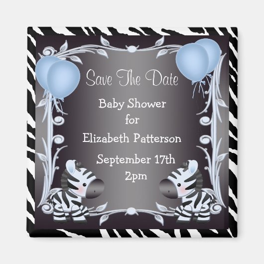 Leuke blauwe zebra's Save The Date Baby shower Magneet (Voorkant)