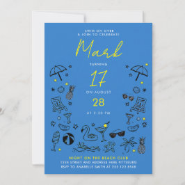 Leuke Blauwe Zwembad Nacht Feest Cocktail Krabbel  Kaart