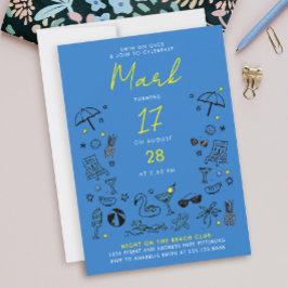 Leuke Blauwe Zwembad Nacht Feest Cocktail Krabbel Kaart