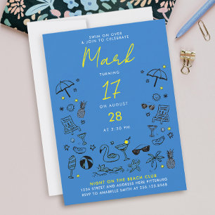 Leuke Blauwe Zwembad Nacht Feest Cocktail Krabbel Kaart