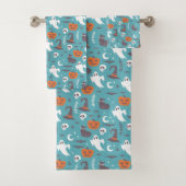 Leuke Blauwgroen Doodle Halloween Patroon Bad Handdoek (Insitu)