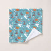 Leuke Blauwgroen Doodle Halloween Patroon Bad Handdoek (Wasdoekje)