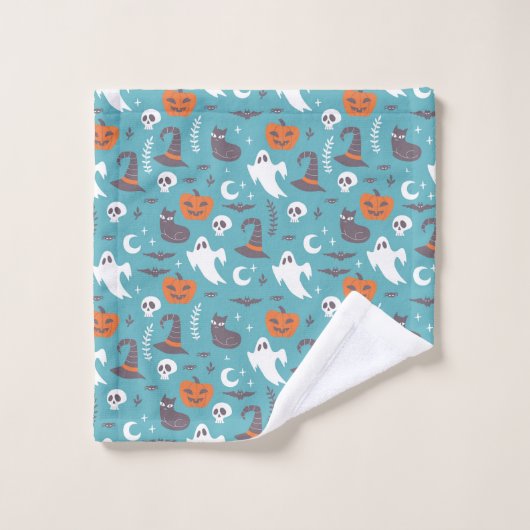 Leuke Blauwgroen Doodle Halloween Patroon Bad Handdoek (Wasdoekje)