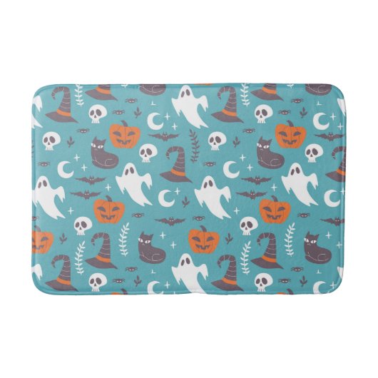 Leuke Blauwgroen Doodle Halloween Patroon Badmat (Voorkant)