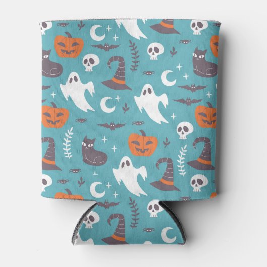 Leuke Blauwgroen Doodle Halloween Patroon Blikjeskoeler (Voorkant)