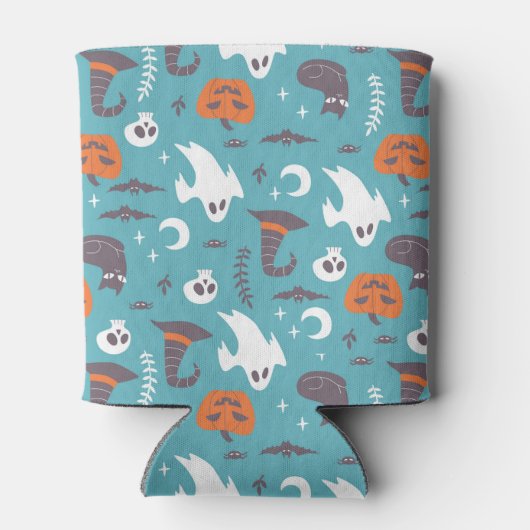 Leuke Blauwgroen Doodle Halloween Patroon Blikjeskoeler (Achterkant)