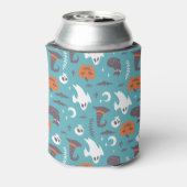 Leuke Blauwgroen Doodle Halloween Patroon Blikjeskoeler (Blikje Achterkant)