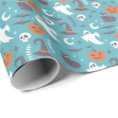 Leuke Blauwgroen Doodle Halloween Patroon Cadeaupapier (Rol Hoek)