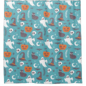 Leuke Blauwgroen Doodle Halloween Patroon Douchegordijn (Voorkant)