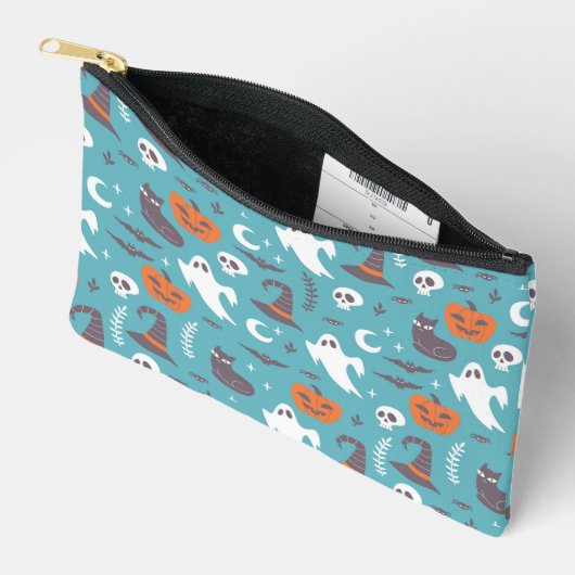 Leuke Blauwgroen Doodle Halloween Patroon Etui (Open)