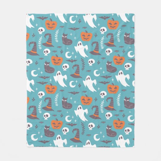 Leuke Blauwgroen Doodle Halloween Patroon Fleece Deken (Voorkant)