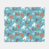 Leuke Blauwgroen Doodle Halloween Patroon Fleece Deken (Voorkant (Horizontaal))