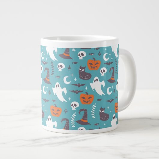 Leuke Blauwgroen Doodle Halloween Patroon Grote Koffiekop (Voorkant rechts)
