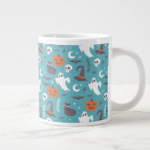 Leuke Blauwgroen Doodle Halloween Patroon Grote Koffiekop (Rechts)