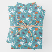 Leuke Blauwgroen Doodle Halloween Patroon Inpakpapier Vel (In situ)