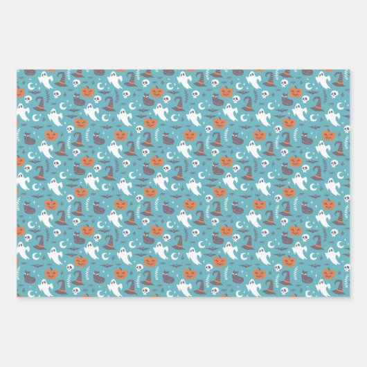 Leuke Blauwgroen Doodle Halloween Patroon Inpakpapier Vel (Voorkant)