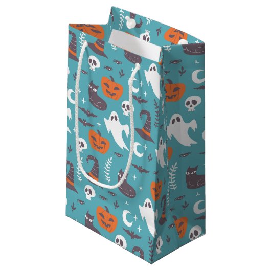 Leuke Blauwgroen Doodle Halloween Patroon Klein Cadeauzakje (Voorkant Gekanteld)