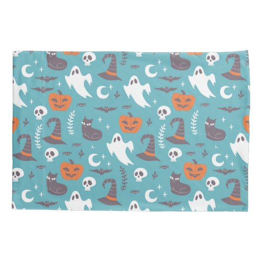 Leuke Blauwgroen Doodle Halloween Patroon Kussensloop (Achterkant)