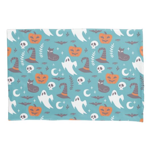 Leuke Blauwgroen Doodle Halloween Patroon Kussensloop (Voorkant)