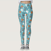 Leuke Blauwgroen Doodle Halloween Patroon Leggings (Voorkant)