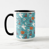 Leuke Blauwgroen Doodle Halloween Patroon Mok (Links)
