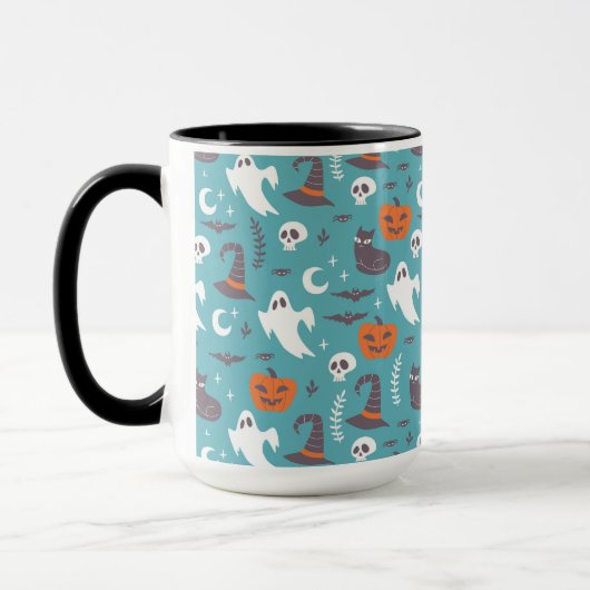 Leuke Blauwgroen Doodle Halloween Patroon Mok (Links)