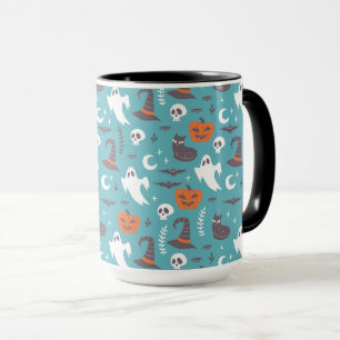 Leuke Blauwgroen Doodle Halloween Patroon Mok