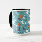 Leuke Blauwgroen Doodle Halloween Patroon Mok (Voorkant links)