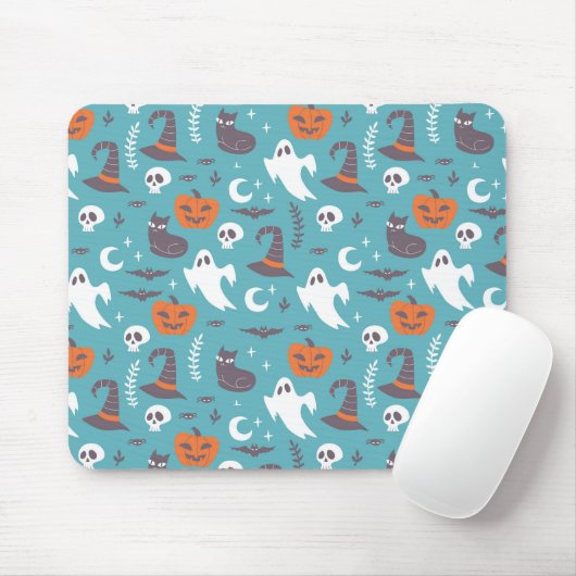 Leuke Blauwgroen Doodle Halloween Patroon Muismat (Met muis)