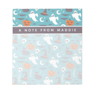 Leuke Blauwgroen Doodle Halloween Patroon Notitieblok