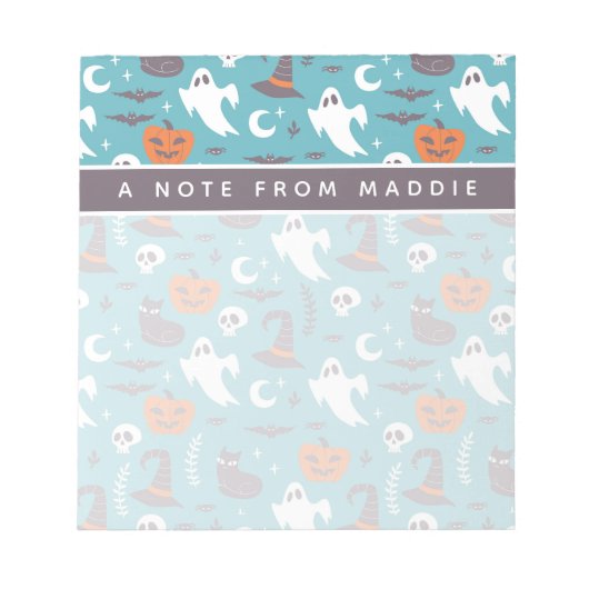 Leuke Blauwgroen Doodle Halloween Patroon Notitieblok (Voorkant)