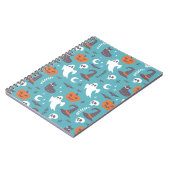 Leuke Blauwgroen Doodle Halloween Patroon Notitieboek (Linkerzijde)