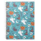 Leuke Blauwgroen Doodle Halloween Patroon Notitieboek (Voorkant)