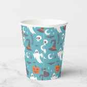 Leuke Blauwgroen Doodle Halloween Patroon Papieren Bekers (Rechts)