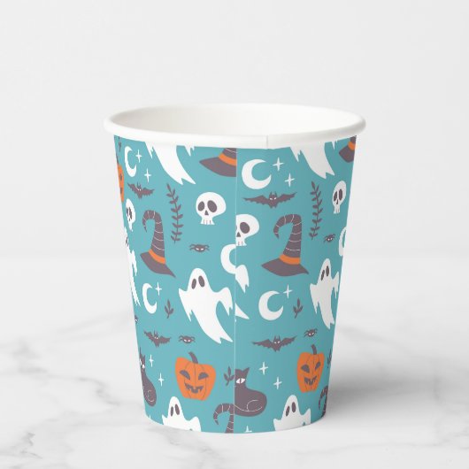 Leuke Blauwgroen Doodle Halloween Patroon Papieren Bekers (Rechts)