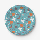 Leuke Blauwgroen Doodle Halloween Patroon Papieren Bordje (Voorkant)