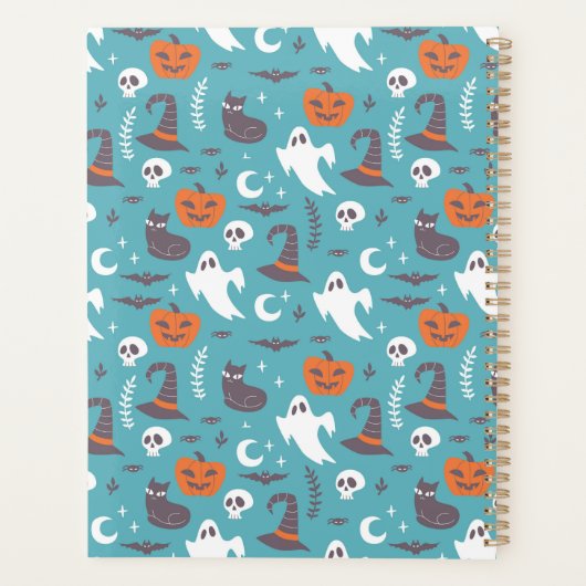 Leuke Blauwgroen Doodle Halloween Patroon Planner (Achterkant)