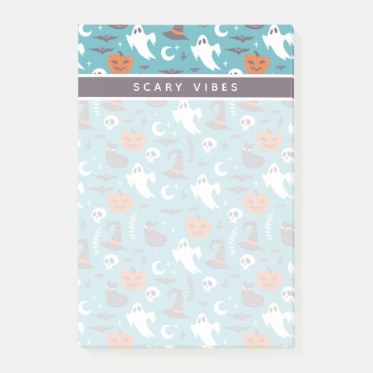 Leuke Blauwgroen Doodle Halloween Patroon Post-it® Notes (Voorkant)