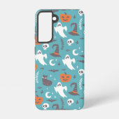 Leuke Blauwgroen Doodle Halloween Patroon Samsung Galaxy Hoesje (Achterkant)
