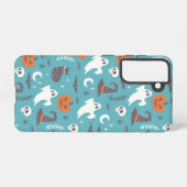 Leuke Blauwgroen Doodle Halloween Patroon Samsung Galaxy Hoesje (Achterkant horizontaal)